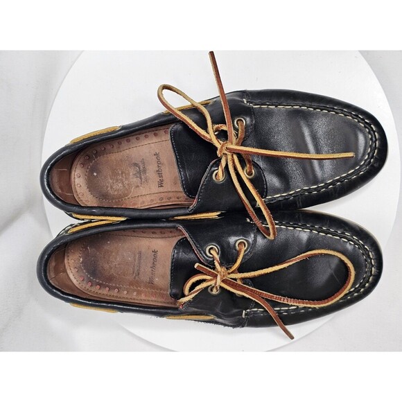 Allen Edmonds Mens Black Westbrook Leather 2 Eyelet Loafer Boat Shoes Sz 9 Wide - Picture 8 of 8